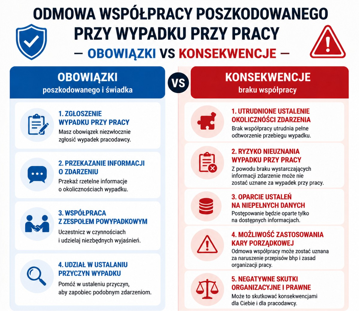 odmowa współpracy poszkodowanego przy wypadku przy pracy obowiązki i konsekwencje